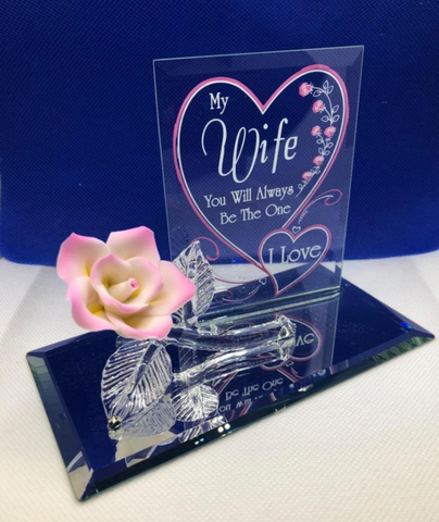 One I Love Rose Figurine for Wife Handcrafted Glass Gift with Sentimental Message