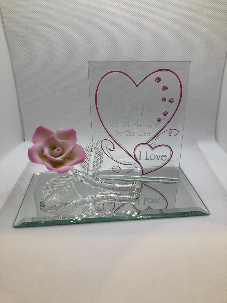 Glass Baron Pink Rose Collectible Figurine The One I Love