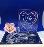 One I Love Rose Figurine for Wife Handcrafted Glass Gift with Sentimental Message
