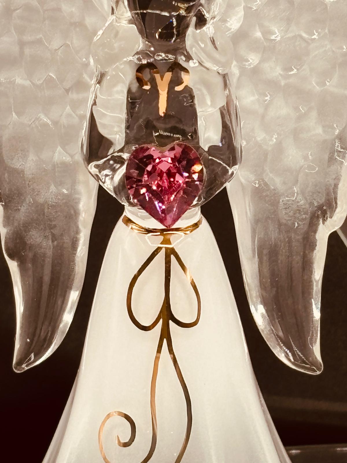 Glass Angel Figurine with Crystal Heart, Christian Religious Gift, Angel Home Decor
