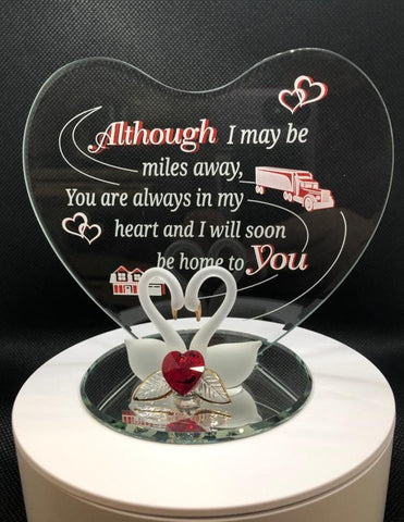 Swan Figurine with Heart | Handcrafted Glass Art with Crystal and Gold Accents