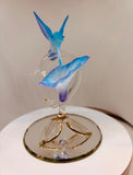 Handcrafted Hummingbird on Blue Flower Figurine Glass Collectible Nature Decor
