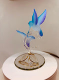 Handcrafted Hummingbird on Blue Flower Figurine Glass Collectible Nature Decor