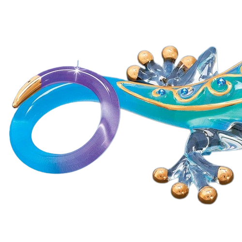 Glass Gecko Desert Jewel Figurine with Crystals and 22kt Gold Accents
