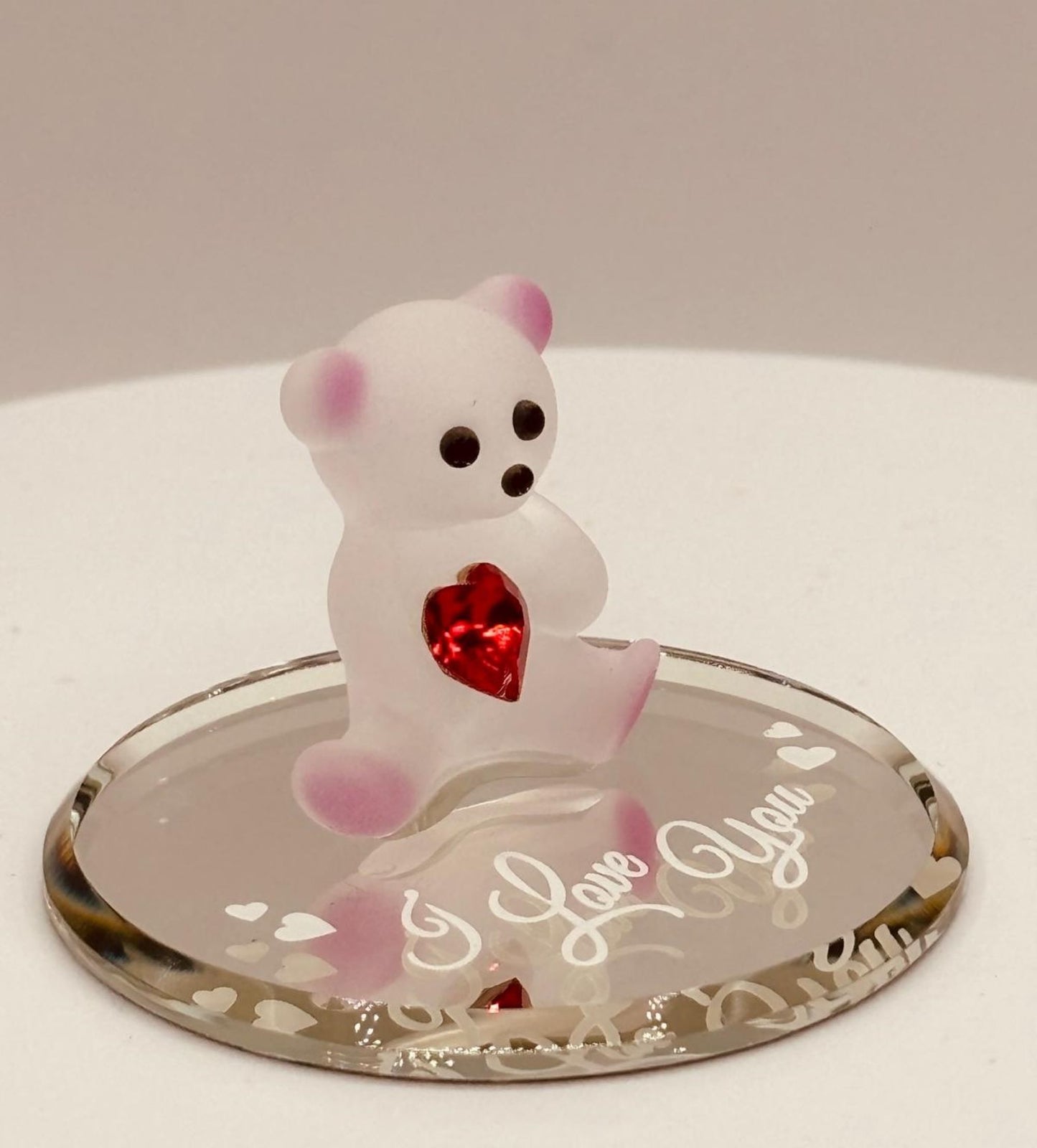 I Love You Bear Figurine | Handcrafted Glass Bear with Crystal Heart