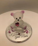Pink Bear I Love You Mom, Bear Glass Figurine, Keepsake Gift, Home Decor, Glass Bear Decoration, Gift for Mom
