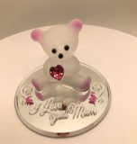 Pink Bear I Love You Mom, Bear Glass Figurine, Keepsake Gift, Home Decor, Glass Bear Decoration, Gift for Mom