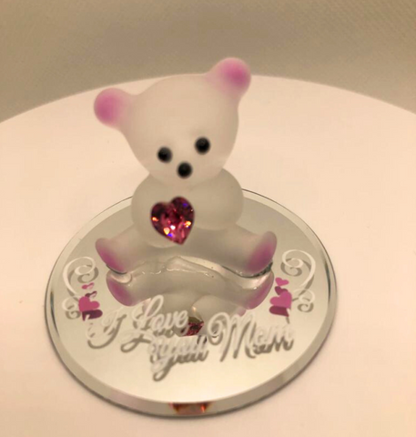 Pink Bear I Love You Mom, Bear Glass Figurine, Keepsake Gift, Home Decor, Glass Bear Decoration, Gift for Mom