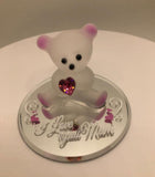 Pink Bear I Love You Mom, Bear Glass Figurine, Keepsake Gift, Home Decor, Glass Bear Decoration, Gift for Mom