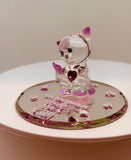 Love and a Cat Figurine Handcrafted Pink Cat with Heart Crystal