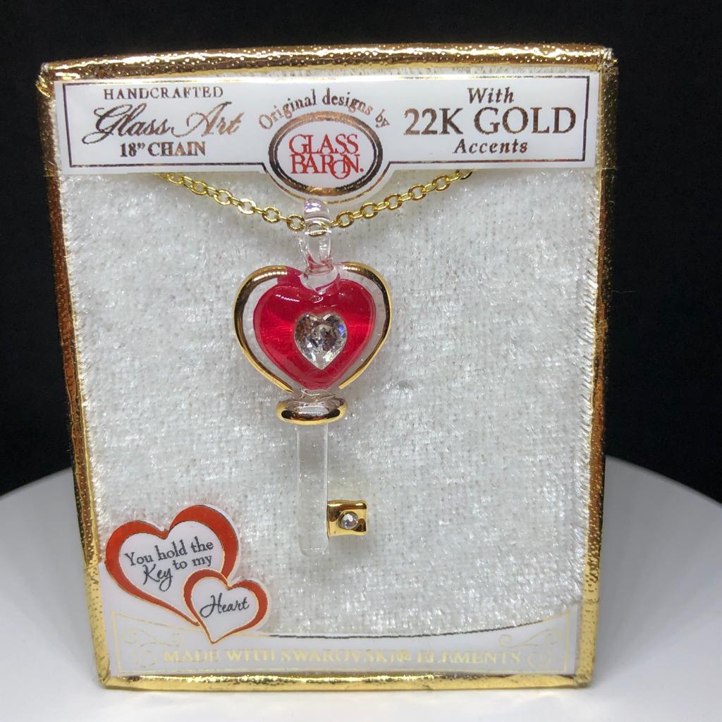 Glass Baron Heart Necklace Crystal Red Key To My Heart