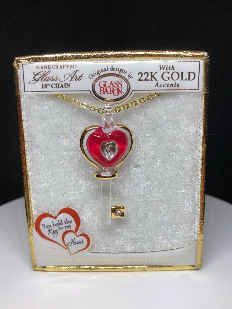 Glass Baron Heart Necklace Crystal Red Key To My Heart