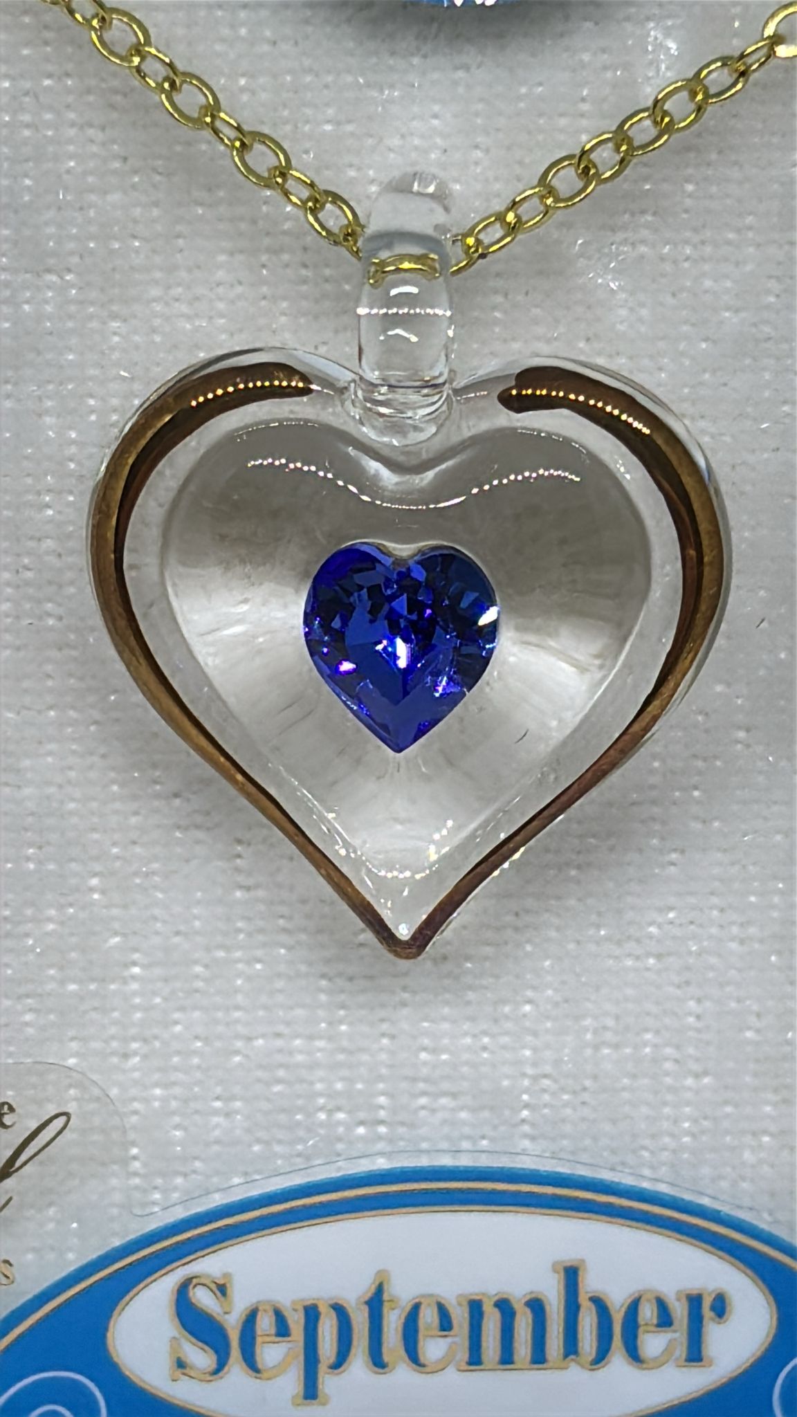 September Birthstone Heart Necklace | Blue Crystal Birth Month Jewelry