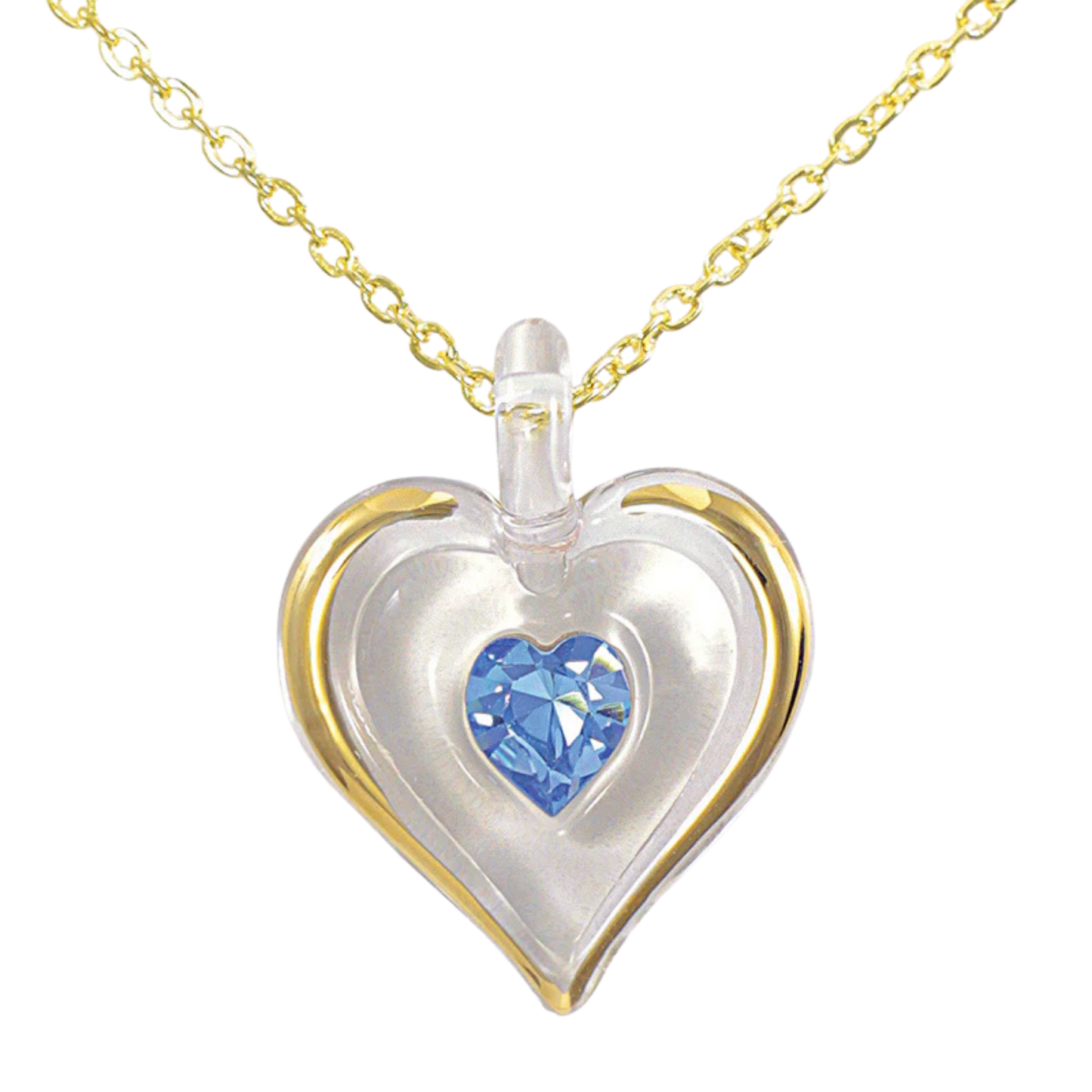 December Birthstone Heart Necklace Blue Crystal Gold Plated Pendant, Birthday Jewelry Gift for Her