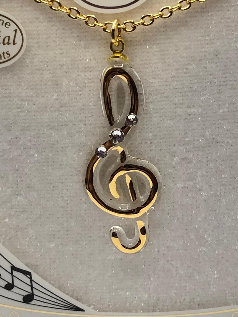 Glass Baron Treble Clef Music Note Necklace with Crystals Accents