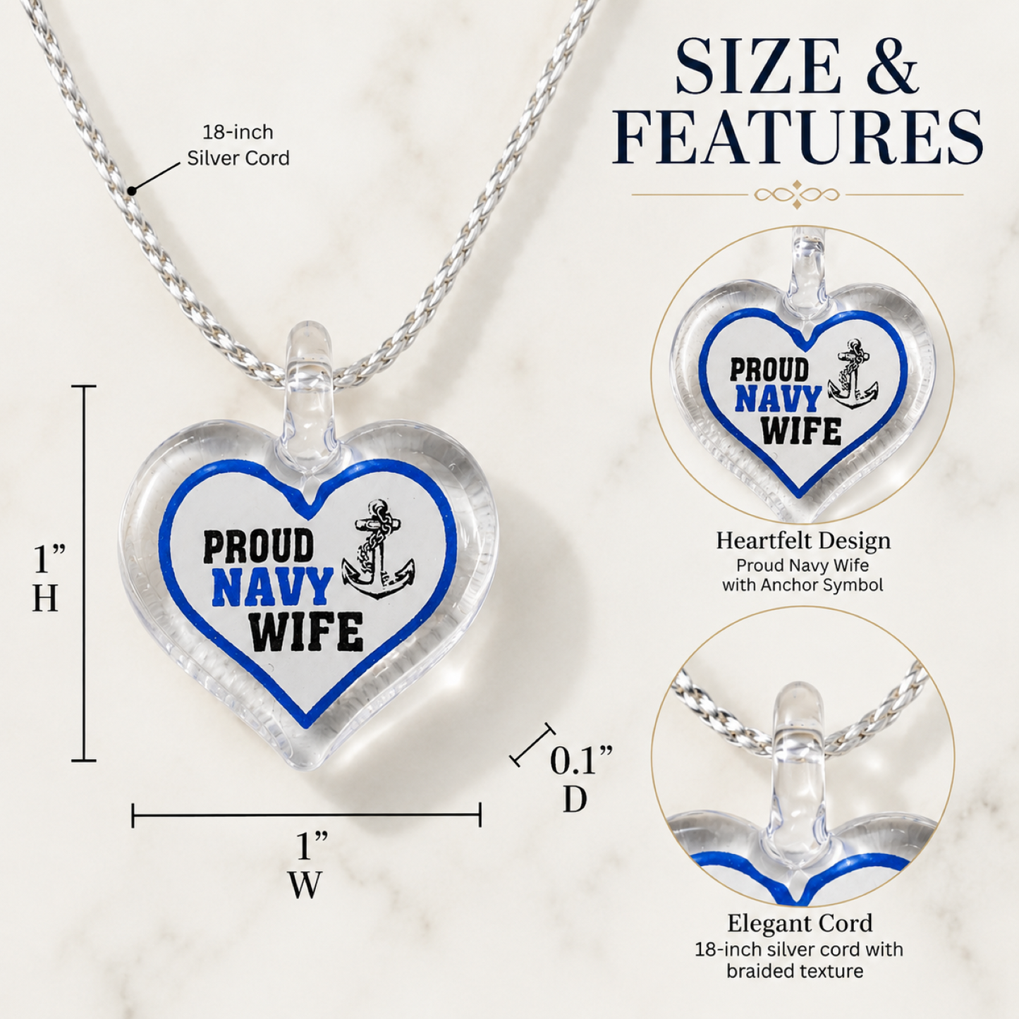 Navy Wife Necklace Proud Military Spouse Jewelry Deployment Gift Patriotic Anchor Pendant for Her