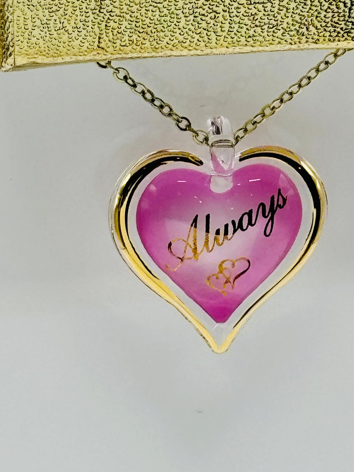 Always In My Heart Necklace Handcrafted Pink Heart Pendant Love Gift