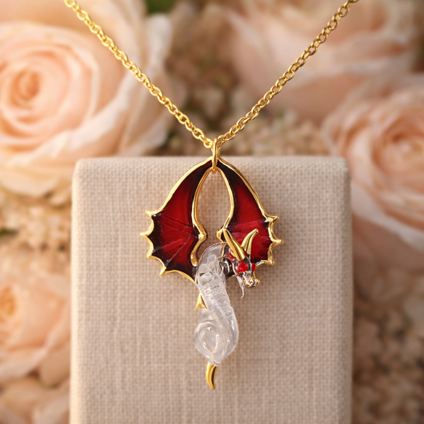 Dragon Pendant Necklace Gold Chain | Fantasy Jewelry Gift for Her Gothic Dragon Jewelry Gift Idea