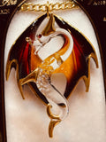 Dragon Necklace | Handcrafted Glass Pendant with Crystals on 18" Gold Chain