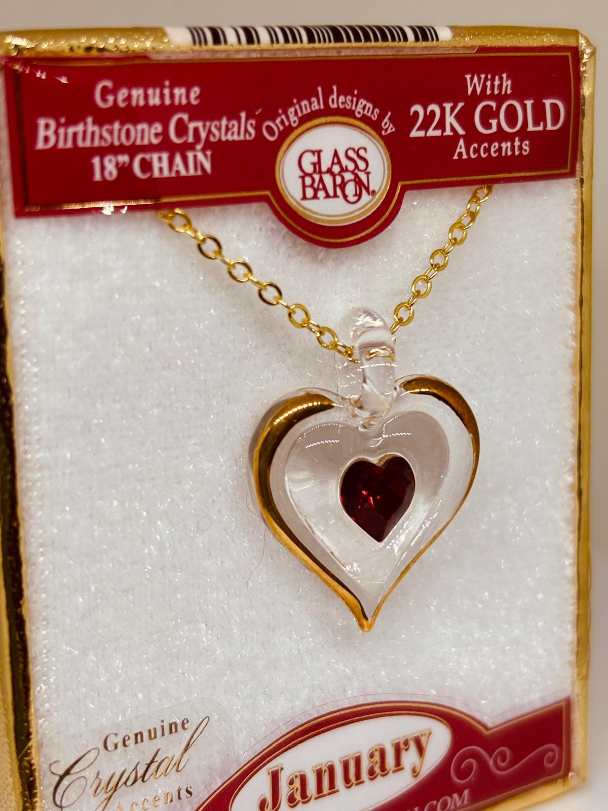 January Birthstone Heart Necklace | Red Crystal Birth Month Jewelry