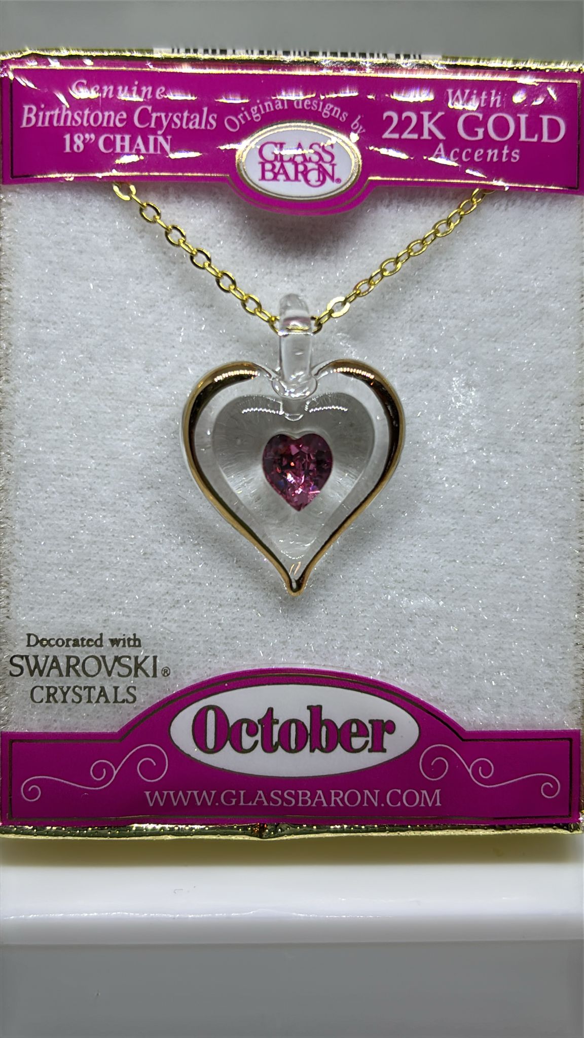 October Birthstone Heart Necklace, Pink Crystal Heart Pendant, October Birthstone Necklace, Gold Plated Heart Necklace, Birthday Gift for Women