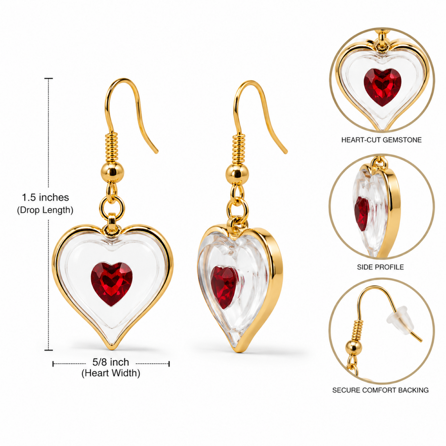 Red Heart Drop Earrings – Heart Dangle Earrings, Romantic Gift for Her