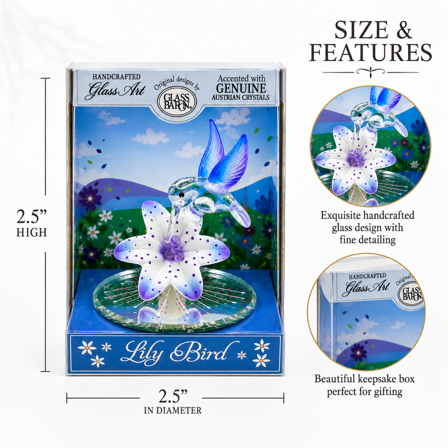 Hummingbird Keepsake Box, Glass Hummingbird Figurine, Lily Flower Collectible, Bird Gift