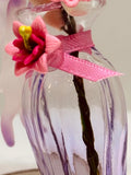 Cute Cat with Vase Figurine Handcrafted Pink Cat with Flowers on Glass