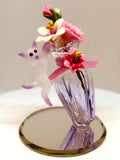 Cute Cat with Vase Figurine Handcrafted Pink Cat with Flowers on Glass