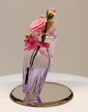 Cute Cat with Vase Figurine Handcrafted Pink Cat with Flowers on Glass