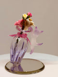 Cute Cat with Vase Figurine Handcrafted Pink Cat with Flowers on Glass