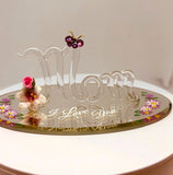 Mom “I Love You” Glass Figurine with Butterfly and Flowers