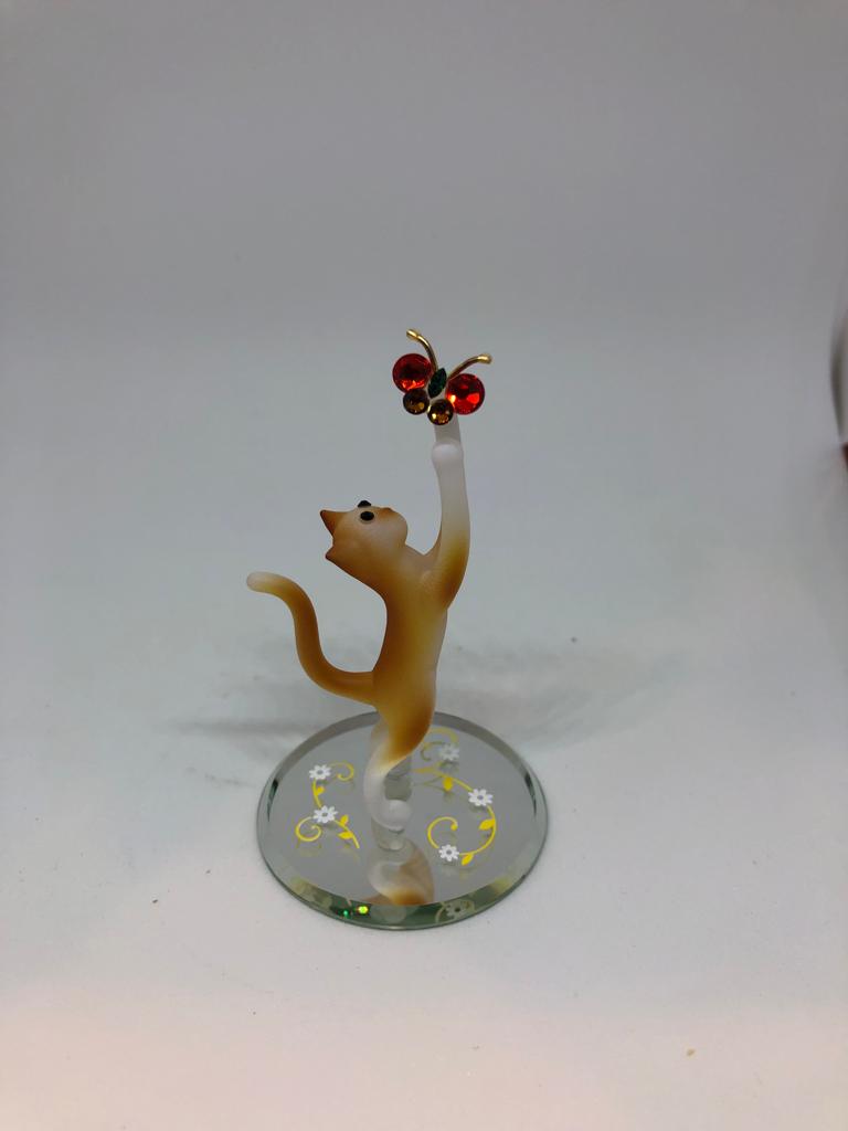 Glass Tabby Cat with Butterfly Collectible Figurine