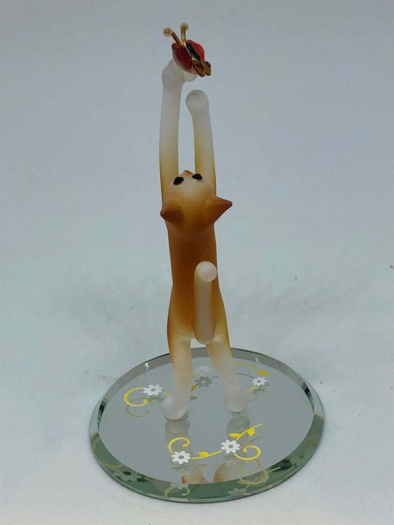 Glass Tabby Cat with Butterfly Collectible Figurine