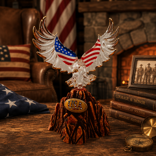 Patriotic Eagle Glass Figurine | USA Flag Wings American Pride Display Decor