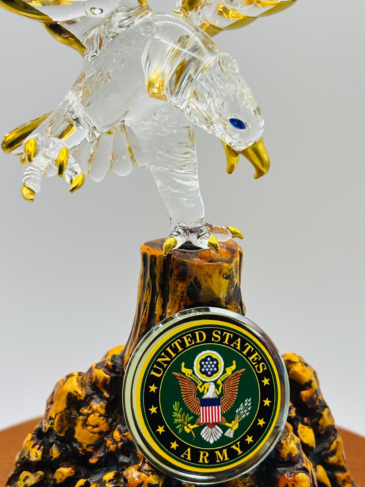 U.S. Army Eagle Glass Statue Official Licensed Military Gift on Walnut Base