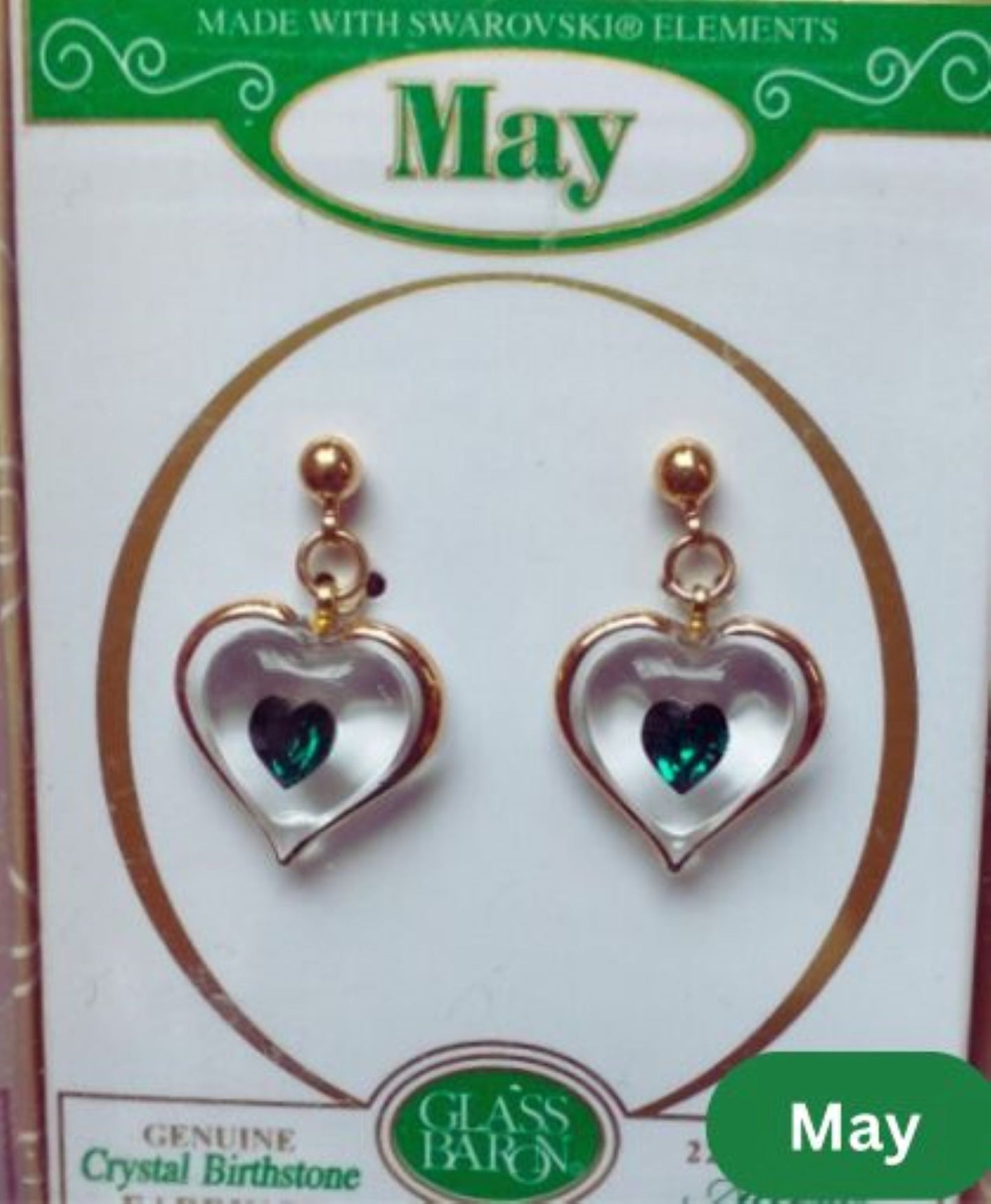 May Birthstone Heart Earrings Green Crystal Stud Earrings Birthday Gift for Her