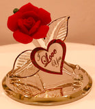 Red Glass Rose Figurine I Love You Gift with Gold Accents