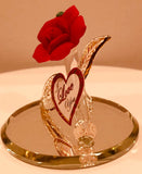 Red Glass Rose Figurine I Love You Gift with Gold Accents
