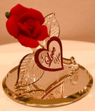 Red Glass Rose Figurine I Love You Gift with Gold Accents