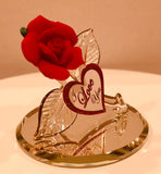 Red Glass Rose Figurine I Love You Gift with Gold Accents
