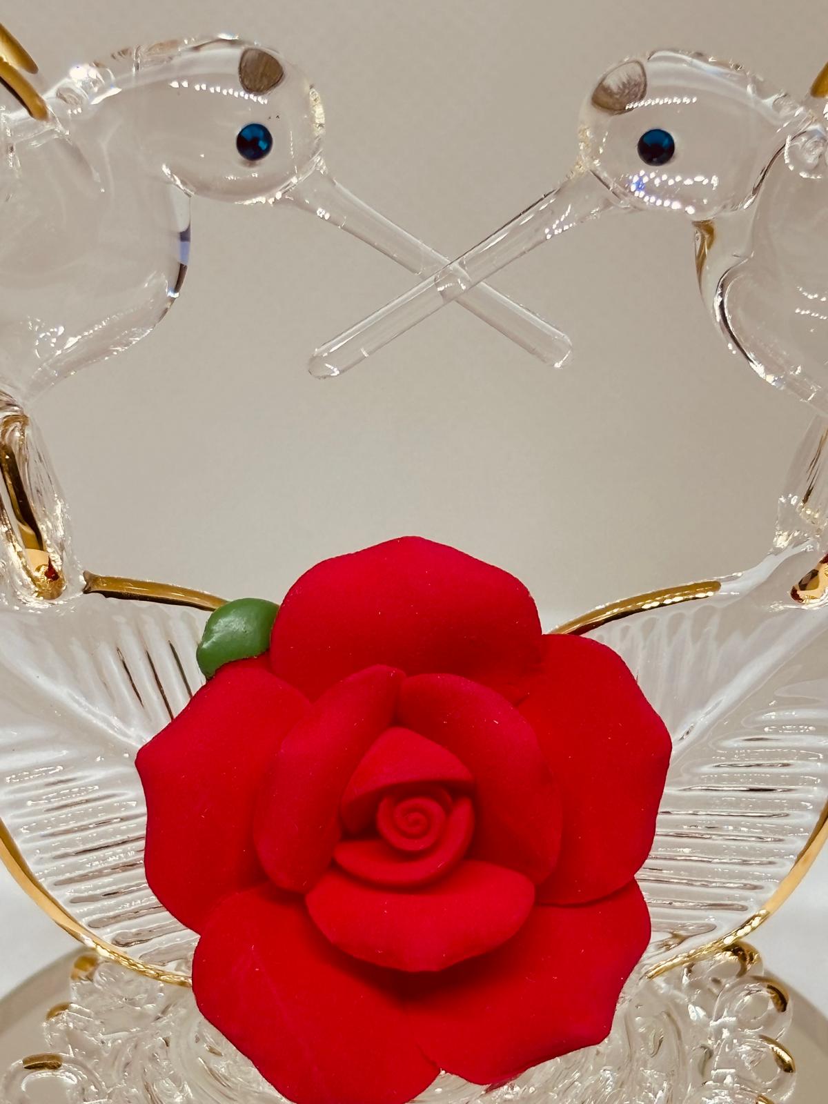 Hummingbirds with Red Rose Figurine Handcrafted Love Collectible Decor