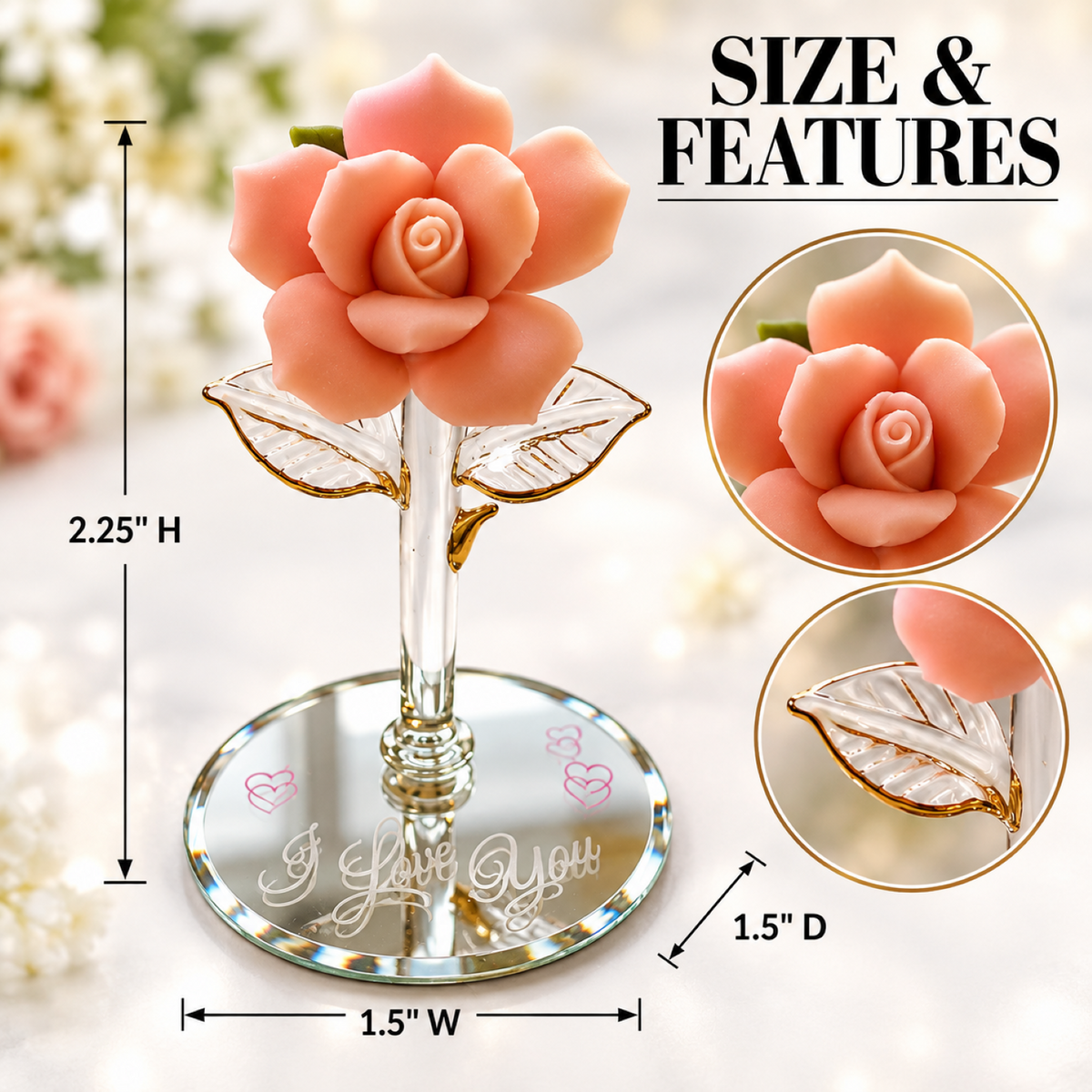 Rose Figurine, Handcrafted Rose Flower, I Love You Gift, Romantic Decor, Love Gift