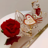 Glass Bear Figurine with Red Rose on Mirror Forever and Always I Love You Gift