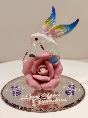 Hummingbird Figurine Love You Grandma Glass Bird Collectible Gift for Grandma