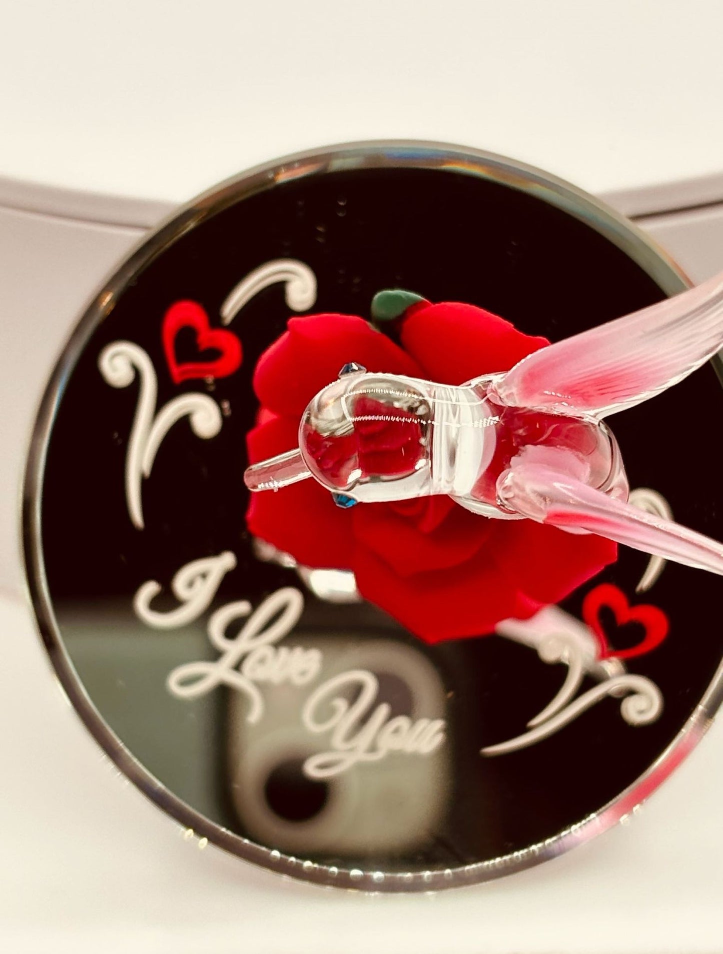 Hummingbird Rose Glass Figurine Gift | Romantic I Love You Valentine Decor