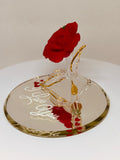 “I Love You” Red Rose Figurine | Handcrafted Glass Rose with Gold Accents