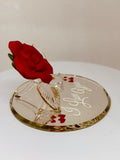 “I Love You” Red Rose Figurine | Handcrafted Glass Rose with Gold Accents
