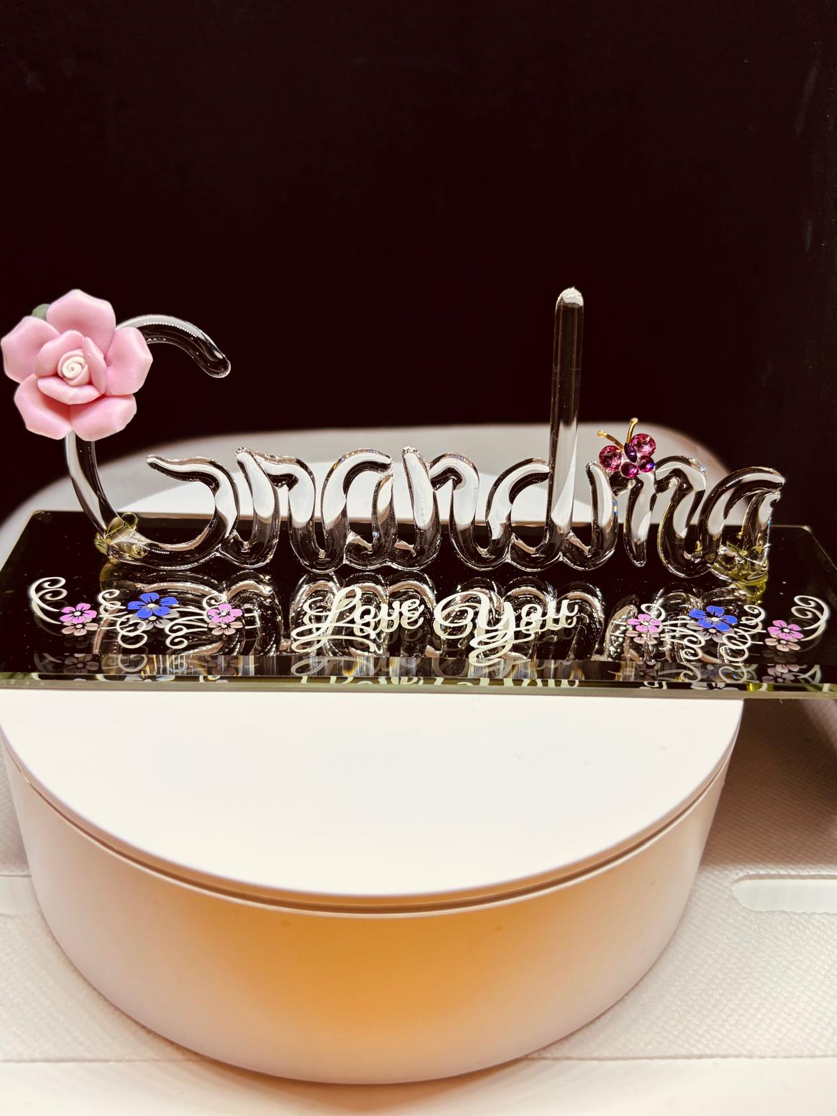 “Love You” Grandma Figurine | Glass Grandma Gift with Rose & Butterfly