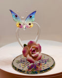 Butterfly Nature’s Beauty Figurine Handcrafted Glass Heart Sculpture with Crystals Romantic Home Decor Gift